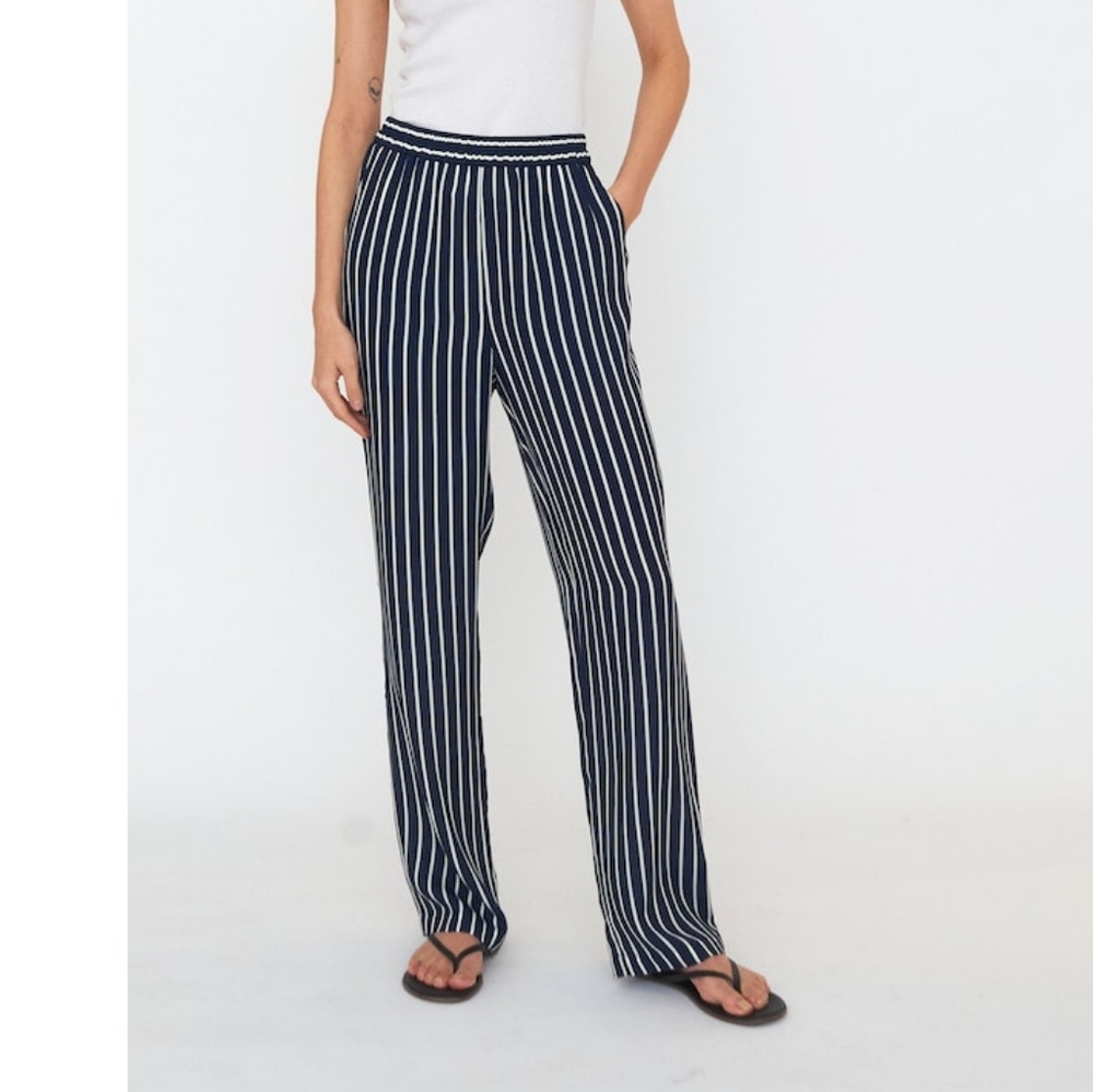 KULE | THE SILK LIDO NAVY / CREAM STRIPES XS EXTRA SMALL STRETCHY BAND PANTS